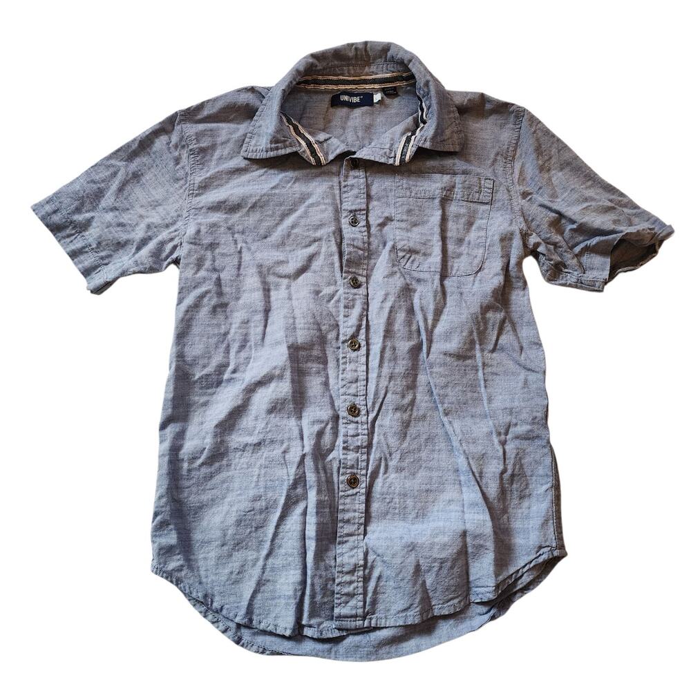 Univibe Boys Short Size L Blue Chambray Short Sleeve Button Down